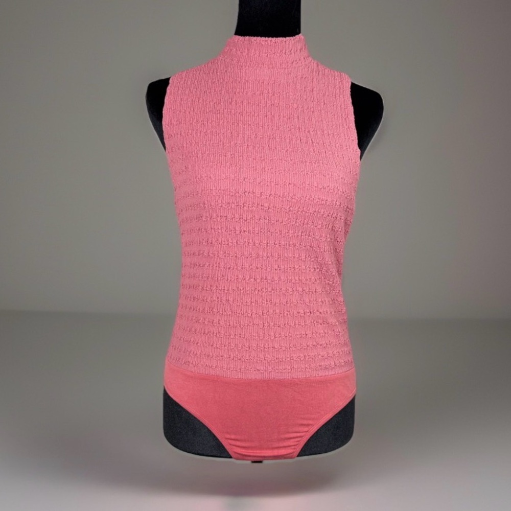 Lulus Dusty Rose Smocked Mock Neck Sleeveless Bodysuit – Size M